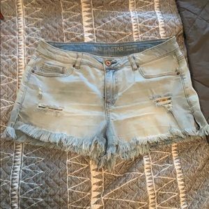 Denim embroidery peek through shorts